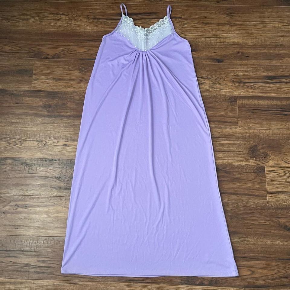 Vintage Handmade Lilac Slip Dress Gathered Front Lace Embroidered S Coquette Y2k